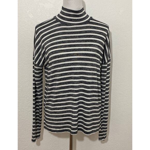 Banana Republic The Signature Tee Small Stripped Knit Top Mock Neck Stretch - Picture 1 of 9